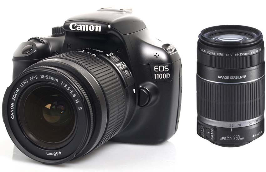 Canon 1100D with 18-55mm IS II + 55-250 Lens